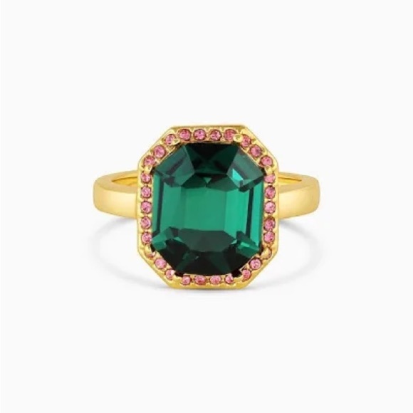Gorjana Jewelry - Gorjana 18k Gold Plated Brass Emerald Rose Crystals Lexi Octagon Ring Size 7